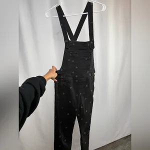 Free People Embroidered Star Skinny Overalls‎ in Washed Black Gold Size 25 thumbnail 3
