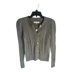 NWT LOFT Green Button-Up Cable Knit Preppy Cardigan Sweater Cotton Wool Blend thumbnail 2