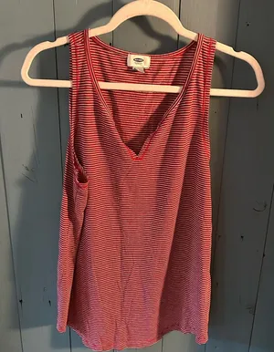 Old Navy Red Striped Sleeveless Top | Size Large thumbnail 1