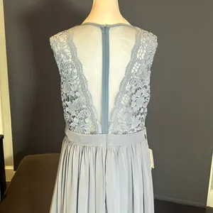 Women’s Blue Gray Chiffon & Lace Full Length Bridesmaid Formal Dress Size 12 NWT thumbnail 5