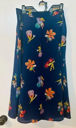 Atrium Midi Skirt Bird Of Paradise Tropical Floral Nightfall Blue 10 thumbnail 1