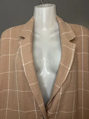 Madewell Blazer Womens XL Tan Windowpane Linen Blend Patch Pockets 2 Button thumbnail 4