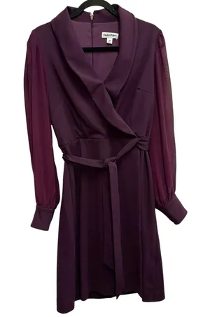 Shelby‎ & Palmer Purple Wrap Dress Size 10 Long Sleeve Belted thumbnail 1