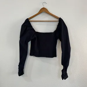 Maeve The Wynne Square Neck Long Sleeve Cropped Top Navy Blue M thumbnail 5