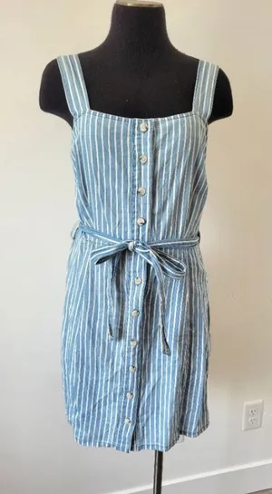Urban Bliss 100% Cotton Striped Pinafore Dress Seersucker Retro Festival Size 6 thumbnail 1