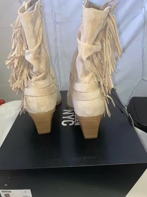 Steve Madden Cream Suede Fringe Ankle Boots thumbnail 3