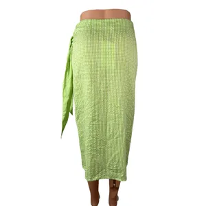 NEW Monki Women's Green Gingham Check High Rise Asymmetric Midi Wrap Skirt Sz 36 thumbnail 4