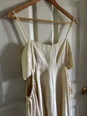 1.State Womens Linen Cut Out Tie Detail Scoop Neck‎ Mini Dress in Oatmeal Sz Med thumbnail 5