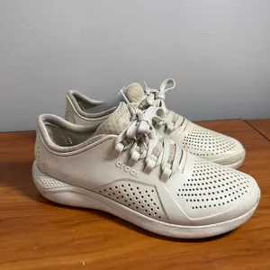Crocs LiteRide‎ Pacer Perforated Sneakers 205234 Lightweight Lace Up Off White 9 thumbnail 3