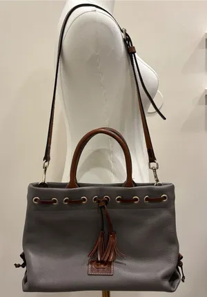Dooney & Bourke Pebble Grain Tassel Tote‎ Elephant Gray Leather Satchel Preppy thumbnail 1