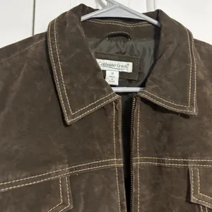 Coldwater Creek Jacket Mixed Media Suede Knit Brown Contrast Stitch Size 16 thumbnail 4