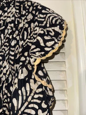 THML Black Dress with Cream Floral Pattern and Ruffle Trim thumbnail 3