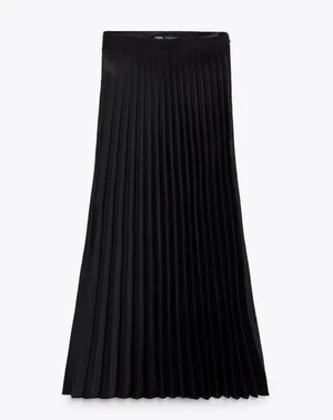 NWT Zara black satin pleated midi skirt. Size Large thumbnail 3