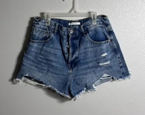 Pacsun Women‎ Denim Ripped Vintage High Rise Shorts size 29. thumbnail 1
