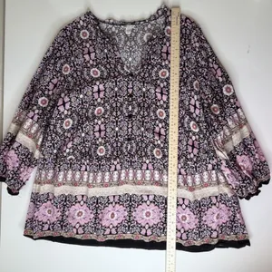 Cato Floral Medallion Blouse Size 18/20W Black Multicolor Boho Lightweight Comfy thumbnail 10