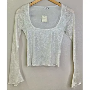 NWT Free People Late Night Disco Layering Top Sequin White Snowing Combo thumbnail 10