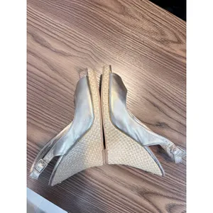 Lilly Pulitzer Gold‎ Metallic Leather Wedge Peep Toe Slingback Sandals *READ thumbnail 10