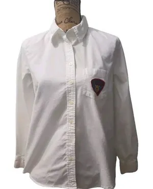 Disney Button Down‎ Shirt Embroidered Patch Long Sleeve Top White Medium thumbnail 1