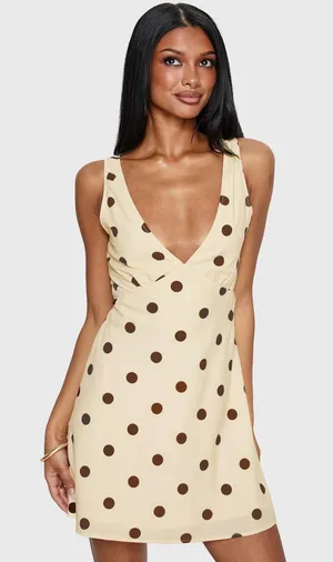 Princess Polly Nellie cream and black polka dot mini dress thumbnail 1