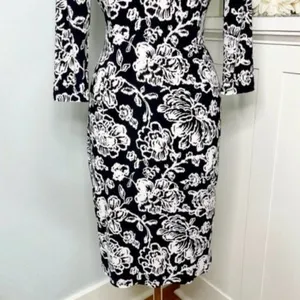 Ralph Lauren Floral Ruched Sheath Dress Black & White 2 XS thumbnail 7