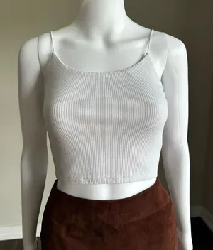 Garage White Ribbed Bungee Cropped Cami Size Small thumbnail 1