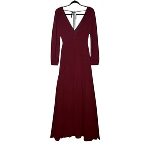 NWT Lulus Love You So Long Sleeve Openback Maxi Dress VNeck SideSlit S Burgundy thumbnail 6