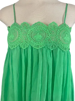 Lulus semi-sheer chiffon maxi dress delicate lace trim green Size Small NWOT thumbnail 3