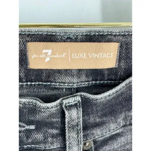 7 For All Mankind Luxe Vintage High Waist Raw Hem Jeans Washed Black Denim 25‎ thumbnail 8