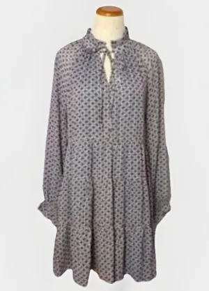 Karlie Tiered Mini Dress Long Sleeve Ruffle Neck Geometric Print Large thumbnail 1