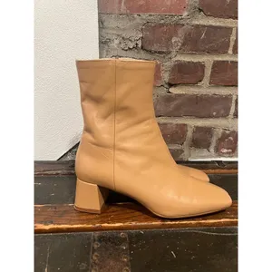Zara Camel Tan Leather Square Toe Block Heel Ankle Boots 7.5 thumbnail 4