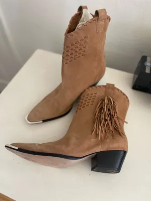 Schutz Alexxa Fringe Pointy Suede Ankle Cowgirl Boots thumbnail 1