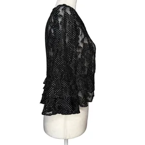 LRL Ralph Lauren Small Lace Overlay Cardigan Bell Sleeve Open Sheer Black Ruffle thumbnail 5
