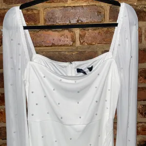 NWOT Lulus Flirty Luxury Ivory Mesh Pearl Long Sleeve Mini Dress Size Large thumbnail 4