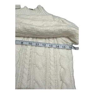 Ann Taylor Chunky Cable Knit Mock Neck Puff Sleeve Sweater Preppy White XS thumbnail 10