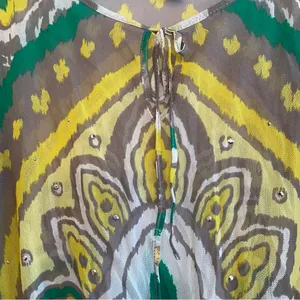 INC International Concepts Tunic Top Mesh Kimono Style Yellow Green Women’s Med thumbnail 9