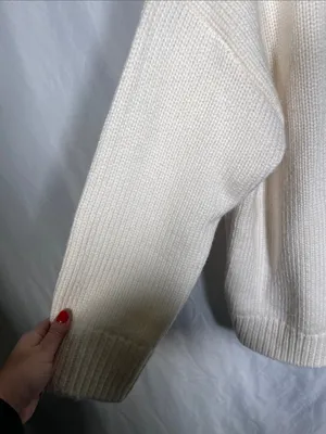 Abercrombie & Fitch Womens Merino Wool Chunky V Neck Sweater Ivory Navy Blue Xl thumbnail 5