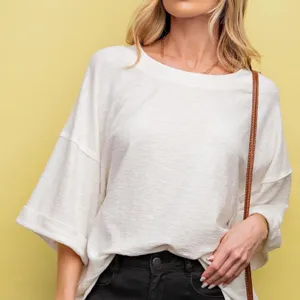 Easel Top Medium Cream Textured Crossover Tulip Back Short Sleeve ET22276 thumbnail 1