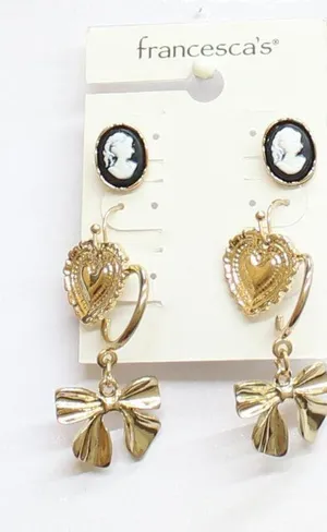 NWT Francesca's Womens Fashion Multi Style 3 Piece Earring Set Gold / Black thumbnail 1