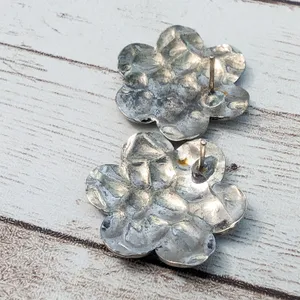 Vintage Earrings For Pierced Ears - Large Silver Tone - Tarnished thumbnail 5