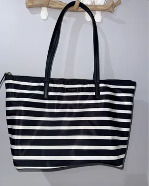 Kate Spade Hayden Sailing Stripe Tote Shoulder Bag Black and White Gold Zipper S thumbnail 1