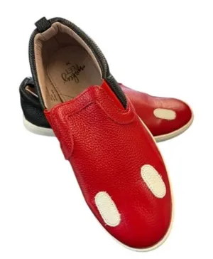 Mickey Mouse‎ Inspired Red Black Leather Slip On Sneakers thumbnail 1