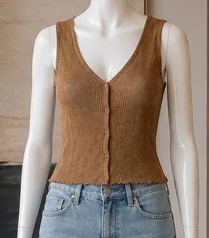 Universal Threads Womens Tank Top Brown Ribbed Button Front Lettuce Hem Size S thumbnail 1
