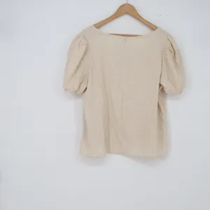 SHEIN 2 Piece Set Womens 1XL Linen Blend Beige Puff Sleeve Wide Leg Excellent thumbnail 4