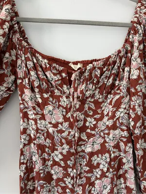Altar’d State Rust Brown White Floral Peasant Square Neck Long Sleeve Midi Dress thumbnail 4