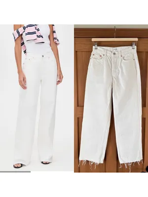 Parke Wide Leg Relaxed Jeans Raw Hem Button Fly White Wash Women’s size 25 thumbnail 2