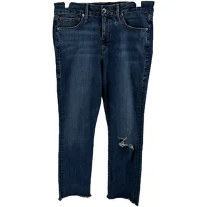 Good American Good Straight Jeans Frayed High Rise Whiskered Distressed Blue 10 thumbnail 2
