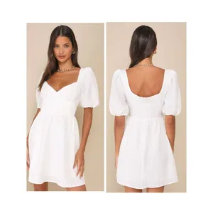 Lulus Little Bit In Love White Surplice Puff Sleeve Mini Dress Size Medium Beach thumbnail 2