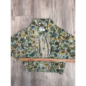 Anthropologie Floral Twist Front Crop Top Balloon Sleeve Smocked Womens Medium thumbnail 6