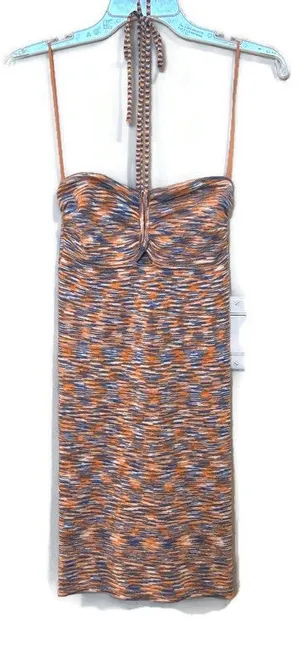 American Eagle Outfitters Orange and Blue Knit Halter Dress New thumbnail 1
