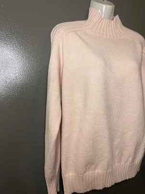 LESUMES Sweater Womens Large Pink Mock Neck Raglan Knit Pullover Cozy Soft thumbnail 3